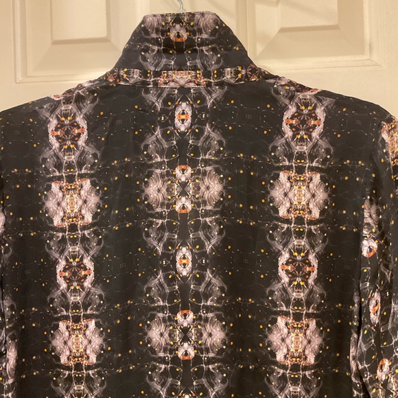Theyshen’s Theory Beasy Printed Long Sleeve Silk Tunic Blouse, Split Neck, Sz S - Picture 7 of 12